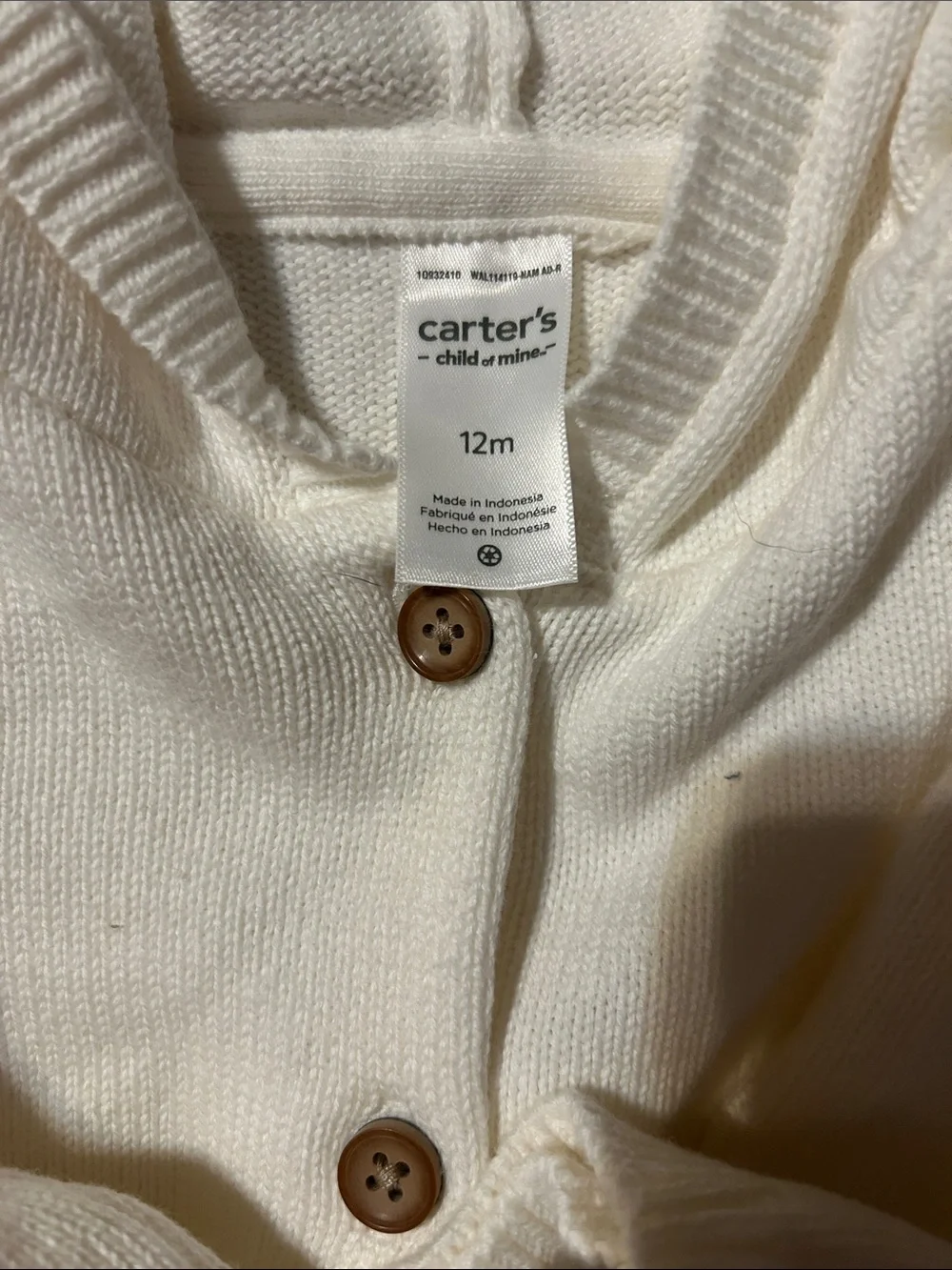 Carter's Cream Knit Hooded Cardigan with Bear Ear Hood